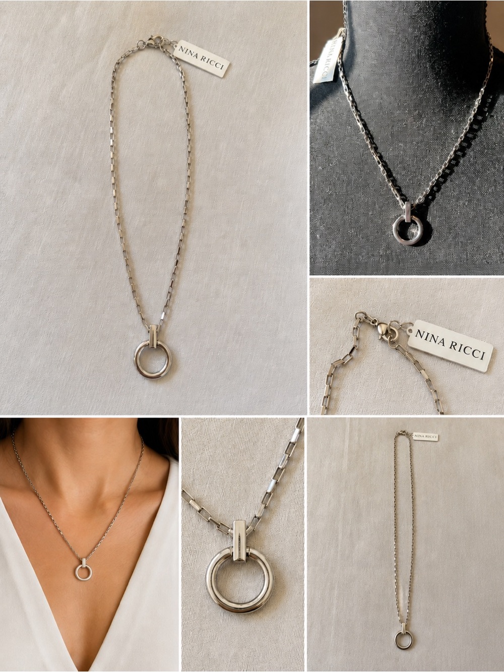 Nina Ricci silver tone toggle chain necklace paperclip-style link design. ✨✨